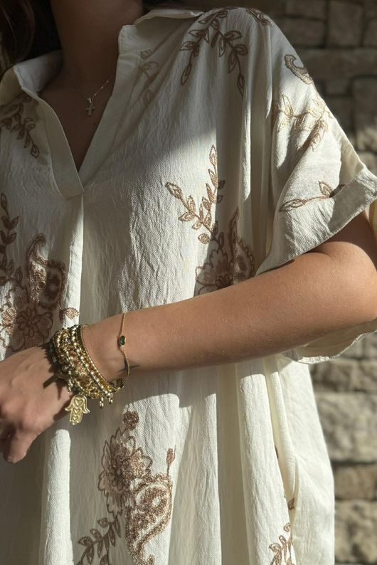 Yara Paisley Embroidered Shirt Dress White